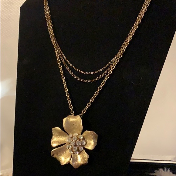 Vintage Gold Tone Multi Strand Necklace w/ Flower - Picture 3 of 7